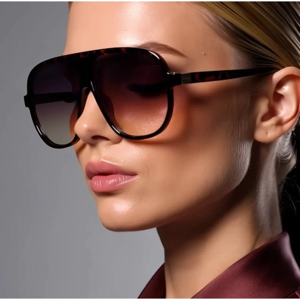 Mens Sophisticated Rectangular Flat Top Euro Style Metal Rim Sunglasses Tortoise